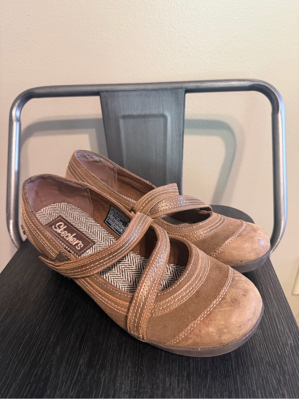 Skechers Brown Suede Mary Jane Wedge Comfort Shoes Size 7.5
